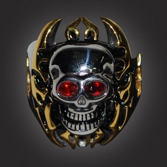 Red Ruby Skull with Gold Fire - Biker Alley