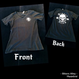 Ladies Black Bikers Alley Black V Neck T Shirt