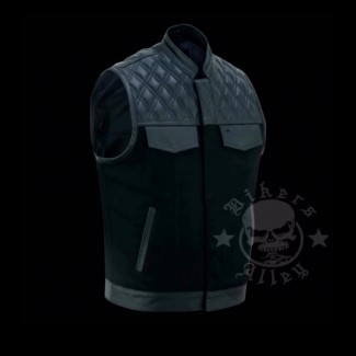 Men's half Leather half Denim Vest