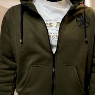 Military Green Zippered Hoodie